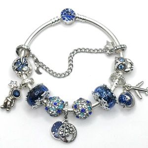PANDORA ‘Blue Stars1’ Bracelet w/ x3 PANDORA Brand Charms & mix silver charms